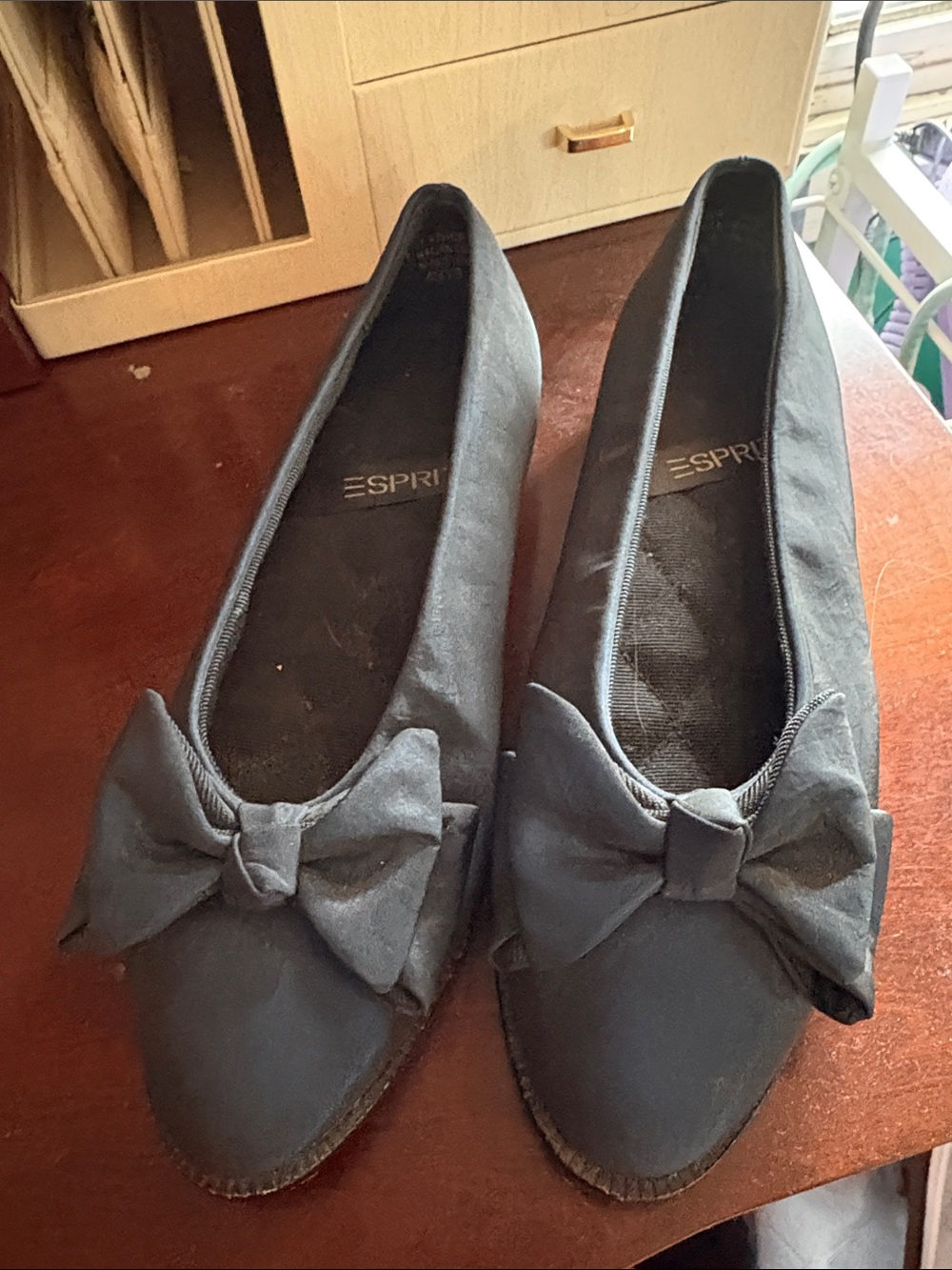 Vintage Esprit Women's Black Bow Ballet Flats